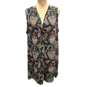 DR2 Paisley Print Sleeveless Tunic Dress Navy Blue Lined Women's Size XL NWOT.